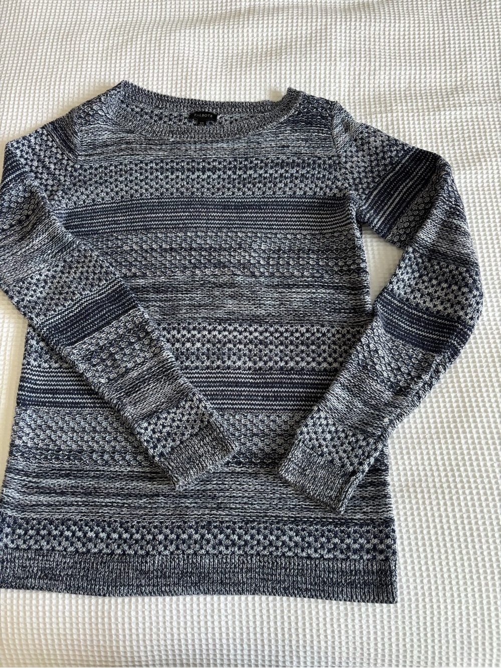 Talbots Black and Gray Striped Crewneck Sweater